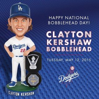 Clayton Kershaw 2015 Los Angeles Dodgers Sga Baseball Bobblehead Nl Mvp Cy Young