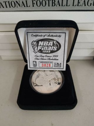 Nba Finals Flip Coin 1999 1 Troy Oz Silver.  999 /828 Highland