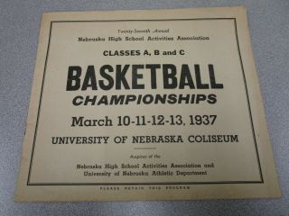 1937 Nebraska High School Basketball Championships Program - Class A,  B And C