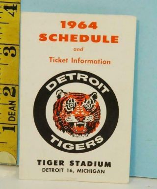 1964 Detroit Tigers Official Baseball Pocket Schedule Tiger Stadium