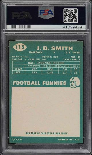 1960 Topps Football J.  D.  Smith 115 PSA 8.  5 NM - MT,  (PWCC) 2