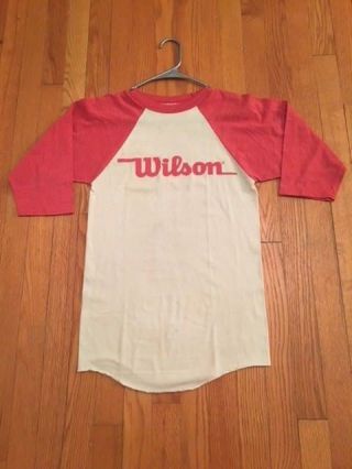 Awesome Vintage Unisex Wilson Sporting Goods T - Shirt White Red 3/4 Sleeves