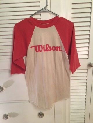 Awesome Vintage Unisex Wilson Sporting Goods T - Shirt White Red 3/4 Sleeves 2