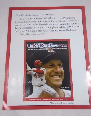 2009 All - Star Game Flyer St Louis Cardinals Albert Pujols Stan Musial Mlb Busch