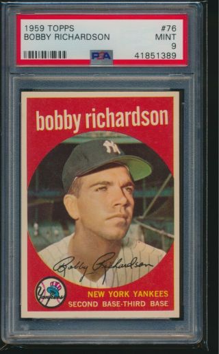 1959 Topps 76 Bobby Richardson York Yankees Psa 9