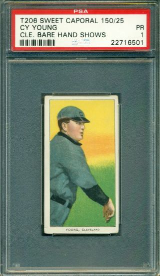 T206 Cy Young Bare Hand Psa 1 Sweet Caporal 150/25 - Fantastic Eye Appeal