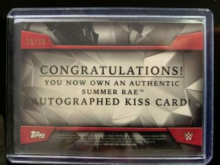 2017 Topps WWE Women ' s Division Summer Rae /10 Kiss Auto Autograph 2