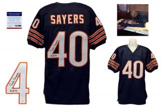 Gale Sayers Autographed Signed Jersey - Psa/dna Authentic W/ Photo - Navy