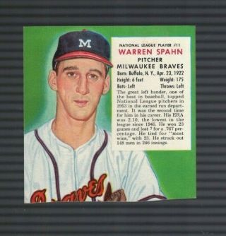 Warren Spahn Milwaukee Braves 1954 Red Man Baseball Card 11 No Tab