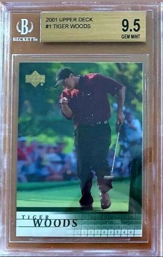 2001 Upper Deck Tiger Woods Rookie Rc Card 1 Bgs 9.  5 Gem Masters Champ