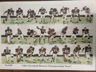 Signed 1964 Cleveland Browns Championship Print.  Jim Brown,  Warfield,  23 More
