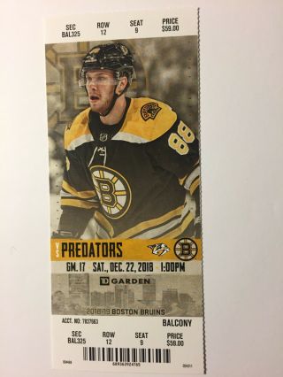 Boston Bruins Vs Nashville Predators December 22,  2018 Ticket Stub