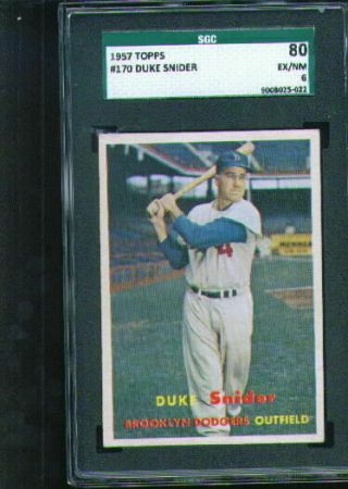 1957 Topps Baseball 170 Duke Snider Sgc 6 Brooklyn Dodgers Hof
