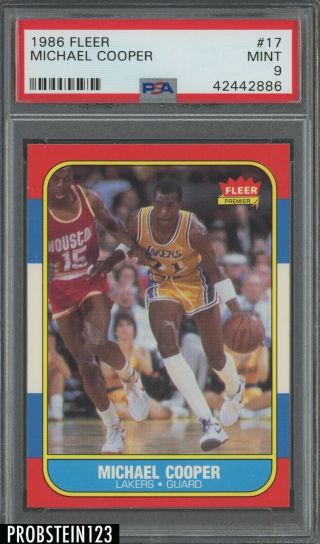 1986 Fleer Basketball 17 Michael Cooper Los Angeles Lakers Psa 9