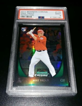 2011 Bowman Chrome Mike Trout Rookie Refractor Psa 9 Red Jersey Beauty