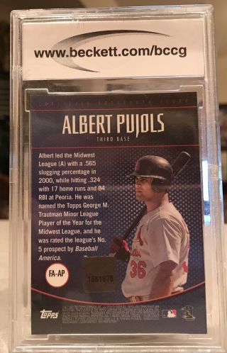 2001 Finest Autographs Albert Pujols RC Rookie Card BGS 10 or Better 3