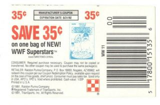 Vintage Wwf Superstars Cereal Discount Coupon 1991 Ralston Purina Wwe Wrestling