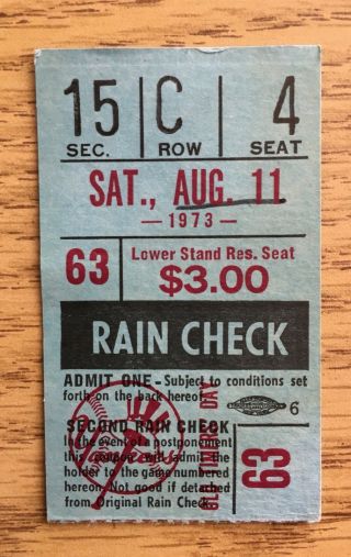 Aug 11,  1973 Yankees Old Timers Day Ticket Stub Mickey Mantle Hr 537 Off Ford
