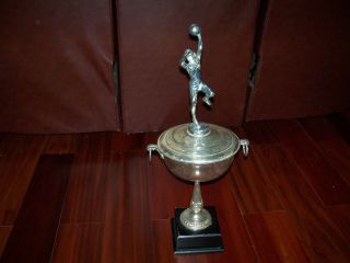 Vintage 27 " Tall Basketball Trophy Award Metal Wood Base Hook Shot Antique