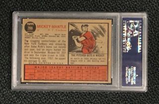 York Yankees Mickey Mantle 1962 Topps 200 PSA Ex - Mt 6 Well Centered 2