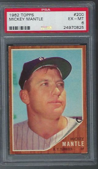 York Yankees Mickey Mantle 1962 Topps 200 PSA Ex - Mt 6 Well Centered 3