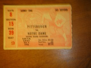 Vintage 1946 Football Ticket Stub Pittsburgh/notre Dame Game Oct 5 1946