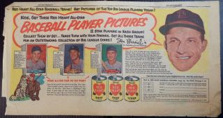1954 Stan Musial Red Heart Ad Sunday Comics 5/02/54 W/mickey Mantle (b)