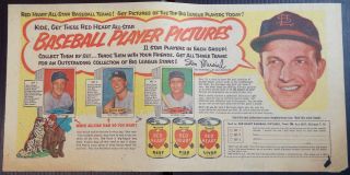 1954 Stan Musial Red Heart Ad Sunday Comics 5/23/54 W/mickey Mantle (a)