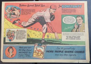 1951 Jim Konstanty Camel Cigarettes Ad Sunday Comics 4/15/51