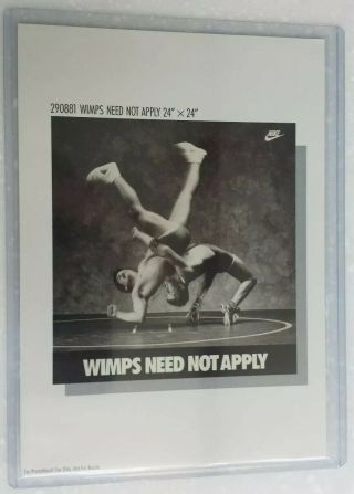 Vintage Nike Poster Card - Wimps Need Not Apply - 5 " X7 " - 1990/1991