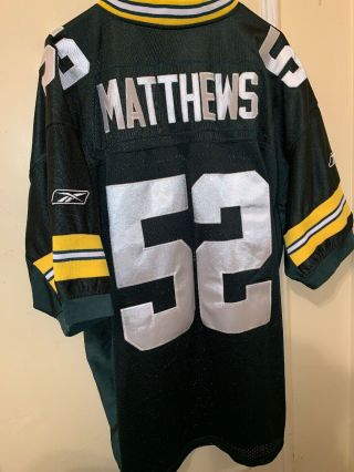 Mens Reebok On Field Green Bay Packers Clay Matthews Nfl Jersey Sewn Stitched 52
