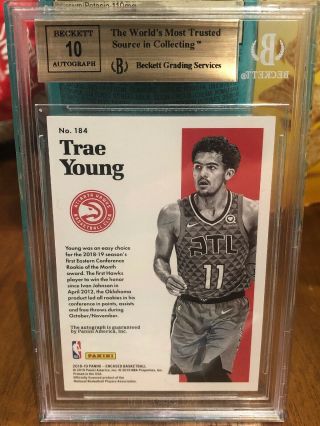 2018 - 19 Encased TRAE YOUNG Gold Notable Signatures Auto RC/10 BGS 9.  5/10 Rookie 2