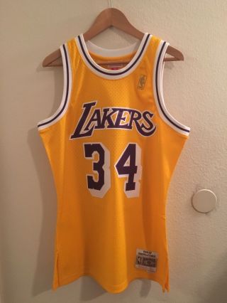 La Lakers Shaquille O’neal Mitchell & Ness Gold 1996 - 97 Hwc Swingman Jersey Sz M