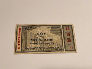Vintage 1937 Football Ticket Stub Navy/notre Dame Game Oct 23,  1937