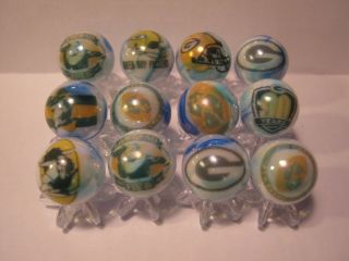 Green Bay Packers Football - Nfl Glass Marbles 5/8 Size With Stands