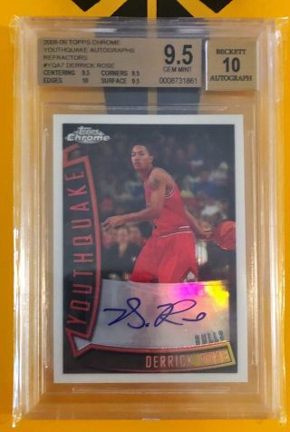 2008 - 09 Topps Chrome Refractor Derrick Rose Rookie Youthquake Auto Bgs 9.  5/10