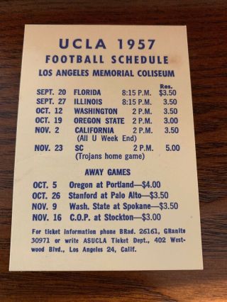 1957 Ucla Football Pocket Schedule