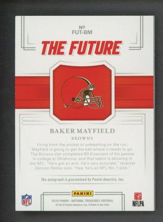 2018 National Treasures The Future Baker Mayfield RC Rookie AUTO 16/25 Browns 2