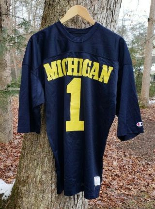 Vtg 1980s Michigan University Champion Football Jersey Xl Maize Blue Authentic