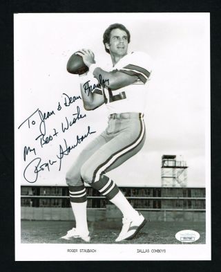 Roger Staubach Autographed Signed Dallas Cowboys Team Issue Football Photo W/jsa