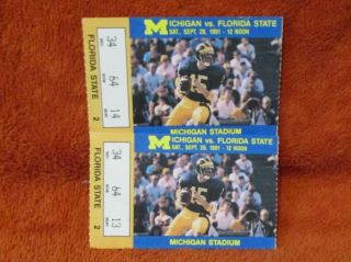 University Of Michigan Vs Florida State Football Ticket Stubs 1991 (2)