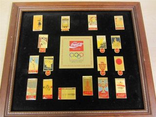 17 Pin Historic Olympic Summer Game Pin Set Coca - Cola Framed Ltd Ed.  Collectors
