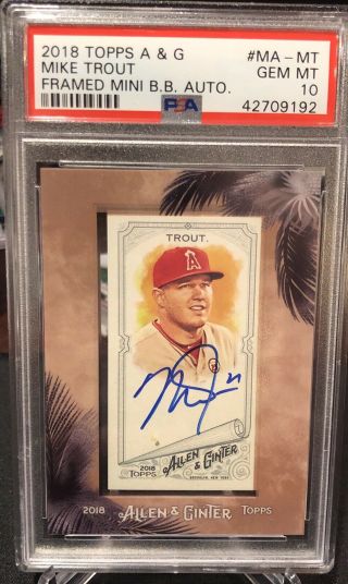 2018 Topps Allen And Ginter Mike Trout Mini Framed Auto Autograph Psa 10 Pop 3