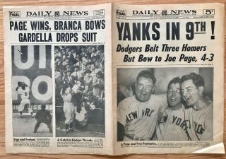 1949 Ny Subway World Series Newspaper Daily News Yankees (4) Dodgers (3) Game 3