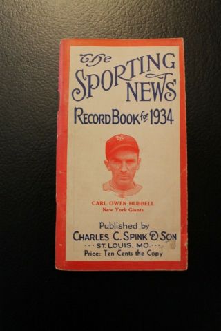 The Sporting News Record Book For 1934 Featuring Carl Hubbell Giants Ex To Exmt