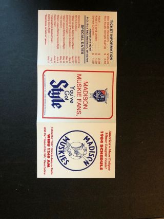 1984 Madison Muskies Minor League Baseball Pocket Schedule