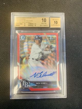 2018 Bowman Chrome 1st Auto Nick Schnell Red Wave Refractor 4/5 Bgs 10/10