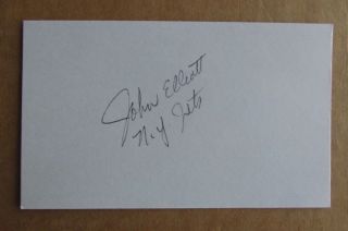 John Elliott Signed Autograph 3x5 Index Card Nfl Sb Champion Iii Ny Jets D.  2010