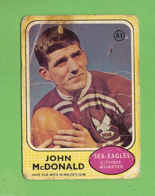 1970 Scanlens Rugby League Card 51 John Mcdonald,  Manly Sea Eagles