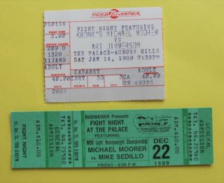 2 Diff Boxing Tickets With Michael Moorer: Vs Art Jimmerson & Mike Sedillo 1989